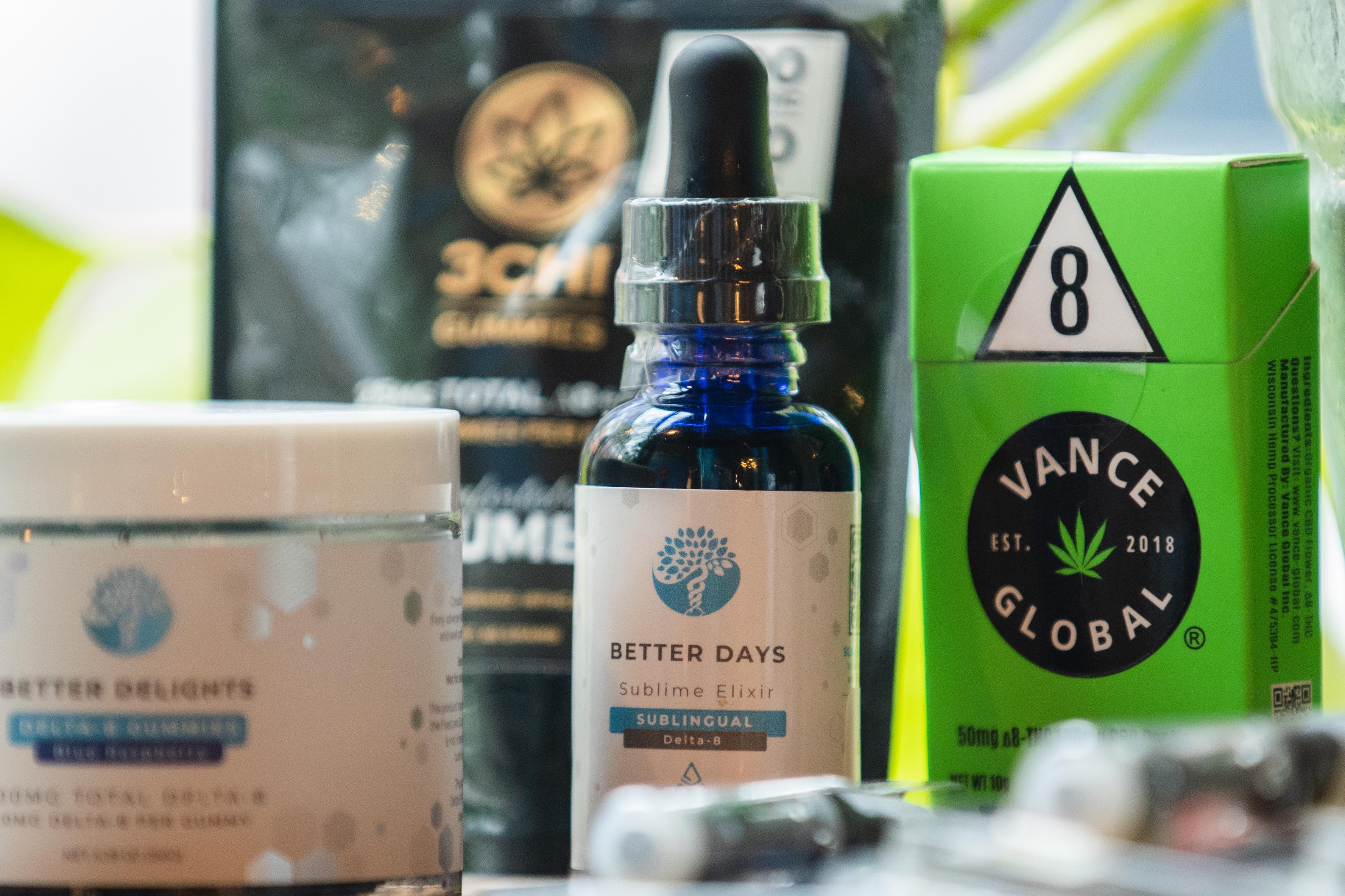 Products containing delta-8 THC are displayed at Botanic Alternatives, at 2497 N. Milwaukee Ave. in the Logan Square neighborhood, in April 2021.