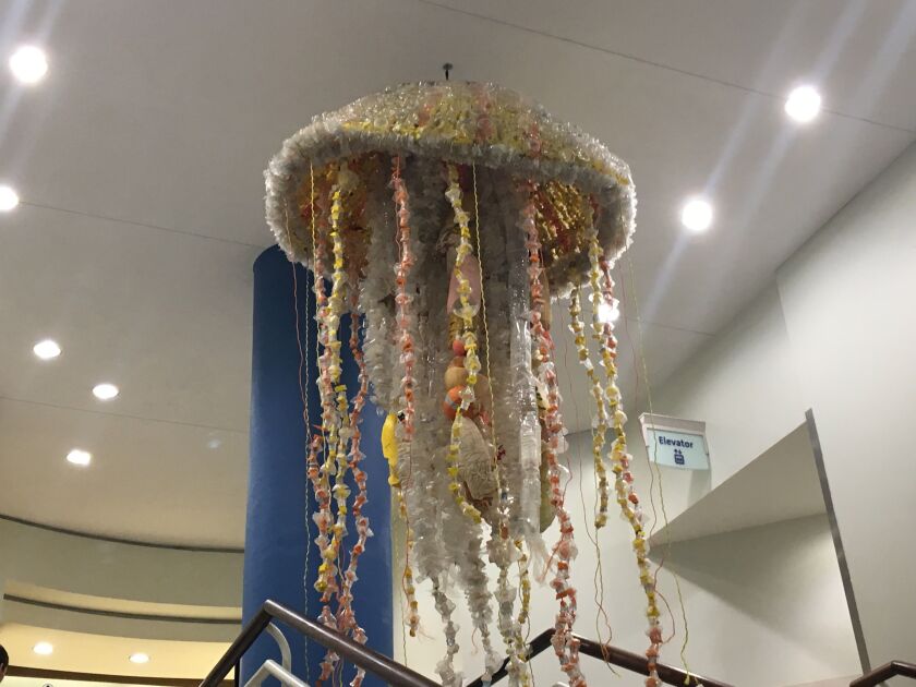 This jellyfish is made entirely out of plastic bottles and boat bumpers. | Madeline Kenney/Sun-Times
