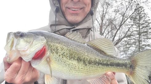 Rob Abouchar with a cold-weather largemouth bass from Island Lake. Provided photo