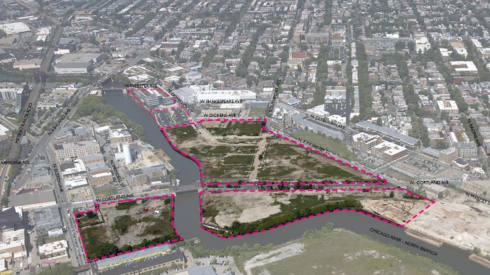 An aerial view of the land to be redeveloped as Foundry Park.