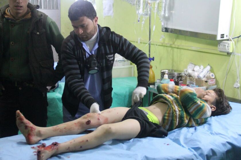 A Syrian child receives treatment at a hospital in Khan Sheikhun, a rebel-held town in the northwestern Syrian Idlib province, following an attack on April 4, 2017. | Omar Haj Kadour/AFP/Getty Images