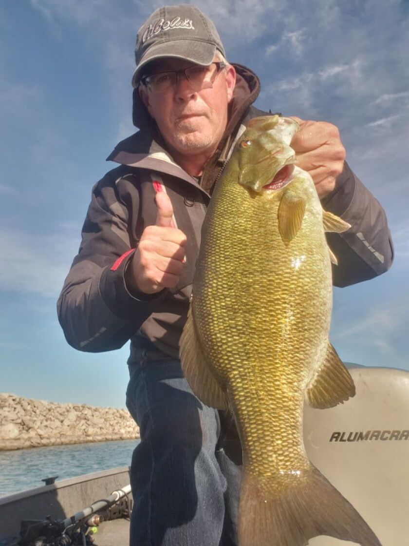 James Baranski said that despite the weather “the big lake” “starting to pop” last week for smallmouth bass; and this one is worth a full-length view. Provided photo