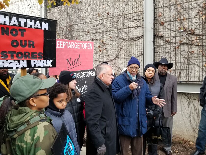 U.S. Rep. Bobby Rush and mayoral candidate Gery Chico at a rally to keep two Target stores open on Chicago’s South Side. | Manny Ramos/Sun-Times
