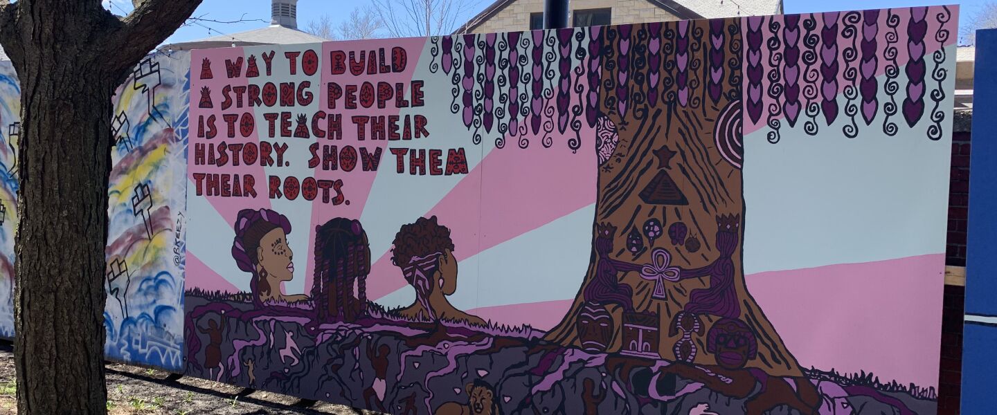 Another mural designed by inmates through the Prison + Neighborhood Arts/Education Project.