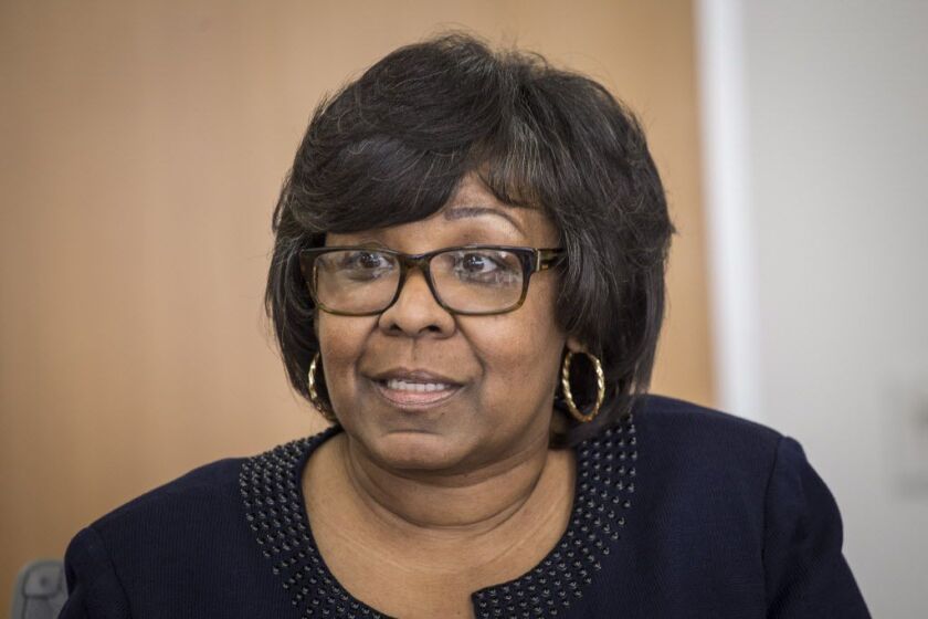 Democratic primary candidate for clerk of the Circuit Court Michelle Harris meets with the Chicago Sun-Times Editorial Board.| Rich Hein/Sun-Times