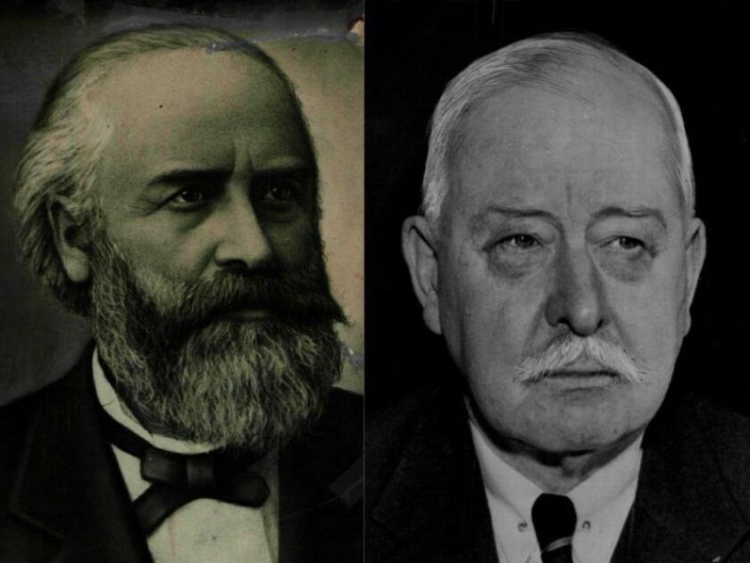Chicago Mayor Carter Harrison III, left, in 1879, and his son, Mayor Carter Harrison IV, right, in 1947. Sun-Times File Photos.