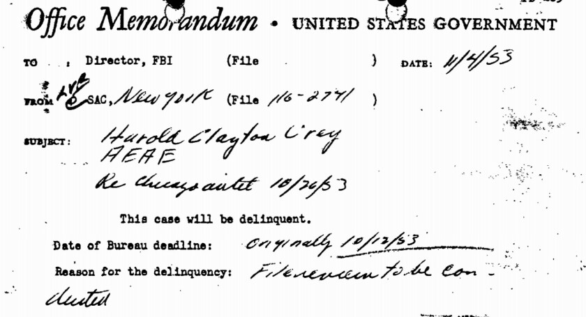 Harold Urey was the subject of numerous FBI memos, like this one.