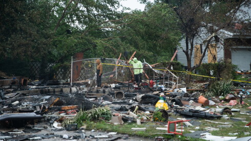 The remains of a Portage, Indiana home on Harrison Avenue Wednesday, August 12, 2026.