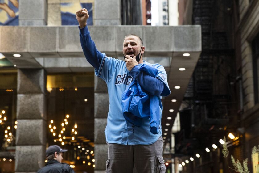 Fraternal Order of Police President John Catanzara speaks at a protest against COVID-19 mandates outside City Hall before a Chicago City Council meeting Monday morning.