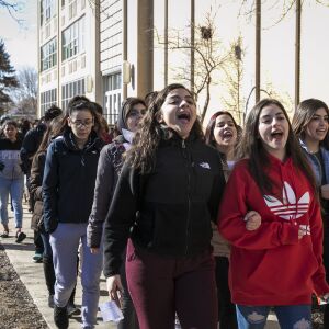 Students from Hancock High School walk out of class to protest gun violence. | Ashlee Rezin/Sun-Times
