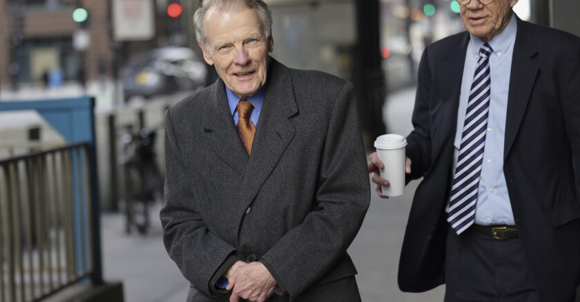Former Speaker of the Illinois House of Representatives Michael Madigan walks out of the Dirksen Federal Courthouse, Friday, Feb. 7, 2025.