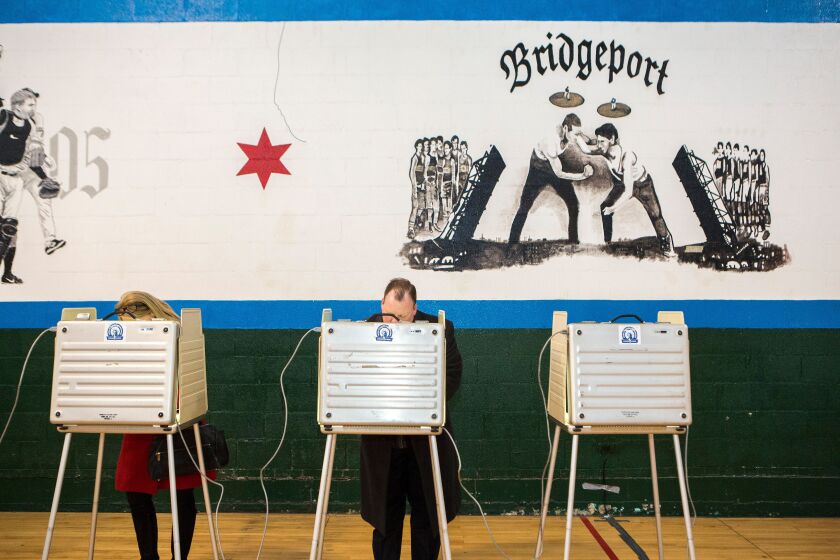 Voters cast their ballots in the municipal elections at the Hamburg Athletic Association in Bridgeport, Tuesday, February 24th. | James Foster / for Sun-Times Media