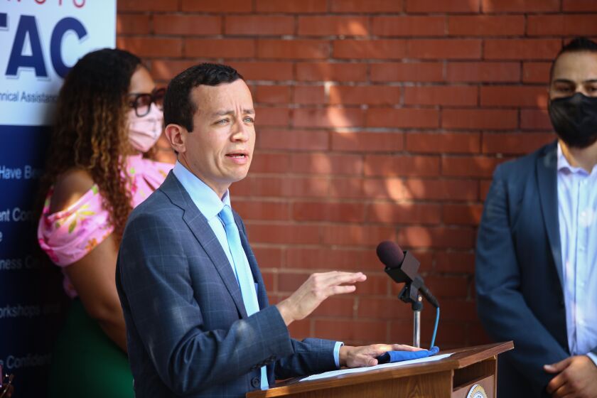 Department of Commerce and Economic Opportunity Acting Director Michael Negron speaks to the press about the expansion of Procurement Technical Assistance Centers at Greater Southwest Development Corporation at 2601 W. 63rd St. at Marquette Parkin Marquette Park, Monday, Aug. 24, 2020.
