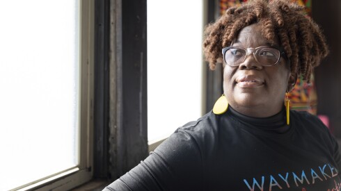 Linda Thomas, who has lived in West Garfield for some 50 years, poses for a portrait at New Mount Pilgrim Missionary Baptist Church at 4301 W Washington Blvd. October 27, 2025.