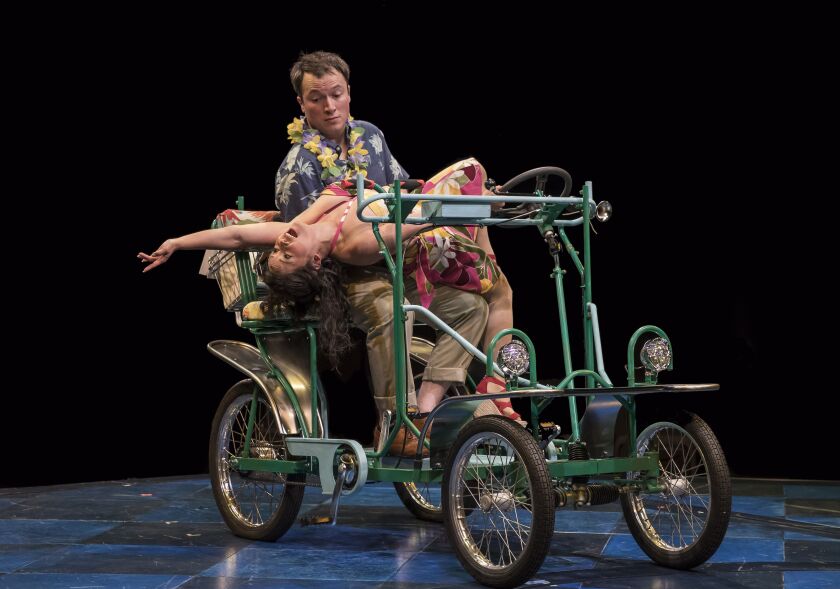 Christine Bunuan plays Mahi and Michael Mahler is Jack in the Marriott Theatre production of “Honeymoon in Vegas.” | Liz Lauren