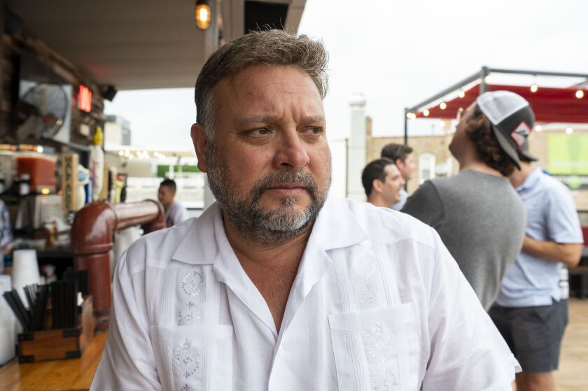 Sam Sanchez, the owner of the Old Crow Smokehouse in Wrigleyville, at the restaurant’s rooftop bar on Friday, Sept. 3, 2021.