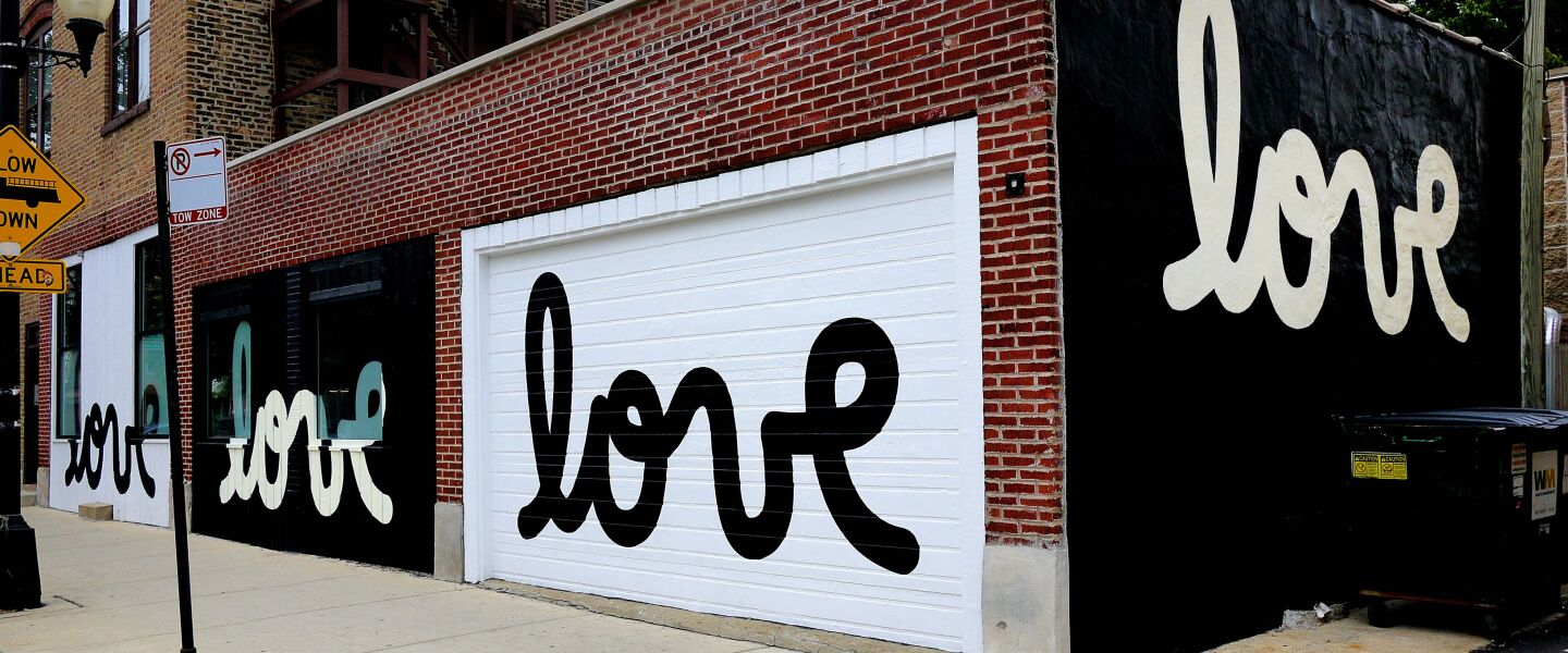 Artist Matthew Hoffman created the “love” mural in 2015 as part of a campaign for @properties, a brokerage firm, at 1875 N. Damen Ave.