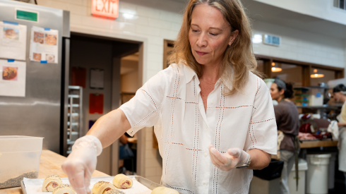 Sandra Holl, chef and owner of Floriole Cafe and Bakery in Lincoln Park, shows how she makes ham and cheese croissants in the cafe, Tuesday, Oct. 13, 2026.
