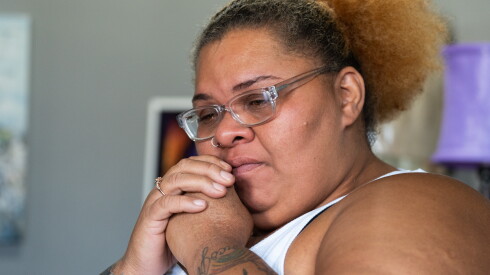 Franquella Campbell speaks to a reporter in their mother’s former home in Ashburn.
