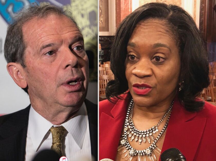 Illinois Senate President John Cullerton, left; Illinois Senate Majority Leader Kimberly Lightford, right.