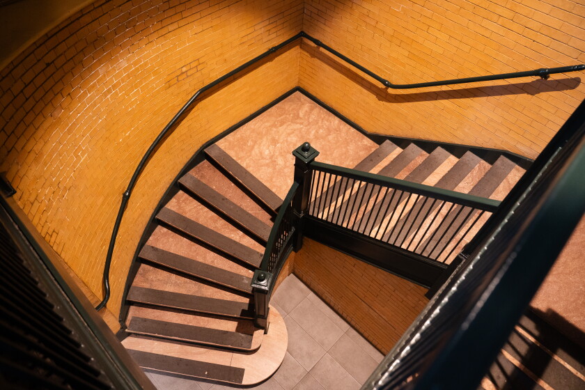 The stairs leading to the women’s bathroom at the Kovler Lion House at the Lincoln Park Zoo. According to tour guide Adam Selzer, zoo staff have reported they’ve seen feet go by when they’re sitting in a stall in the bathroom.