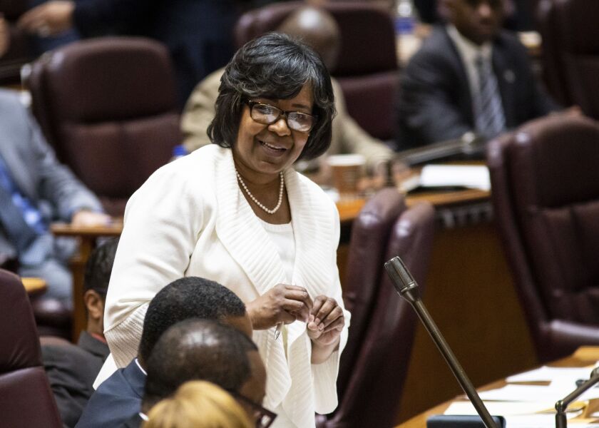 Ald. Michelle Harris (8th) speaks during Mayor Lori Lightfoot’s first Chicago City Council meeting at City Hall, Wednesday, May 29, 2019.