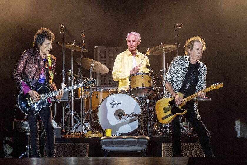 Ronnie Wood, from left, Charlie Watts and Keith Richards of The Rolling Stones perform on July 15, 2019, in New Orleans.