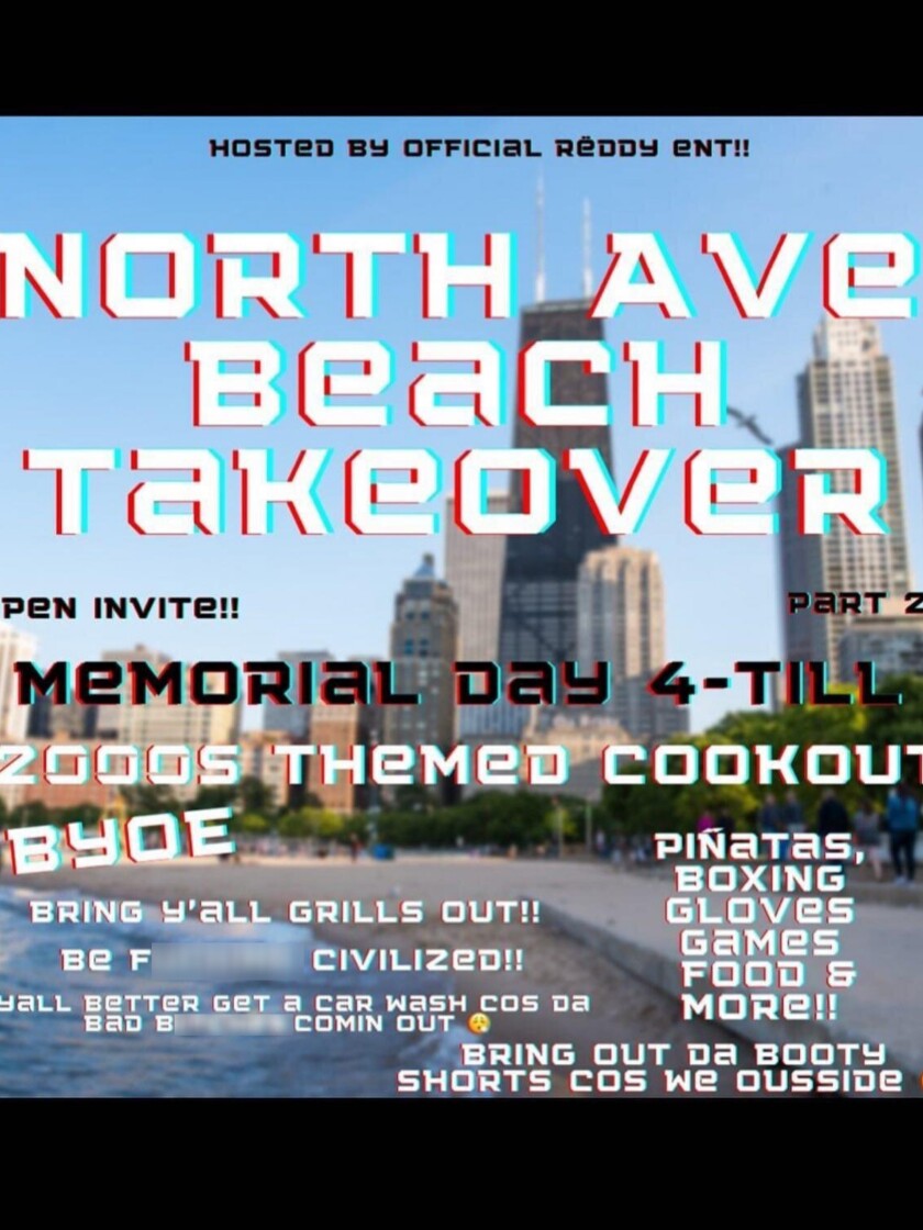 An online flyer for a Memorial Day party at North Avenue Beach that led to 13 arrests and the recovery of 11 firearms.