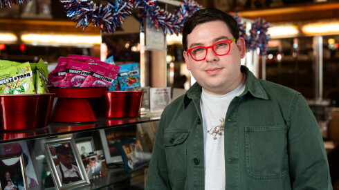 Ezra Potash, co-founder of Sweet Stash, stands at Margie’s Candies in Logan Square, Thursday, Sept. 3, 2026. | Pat Nabong/Sun-Times