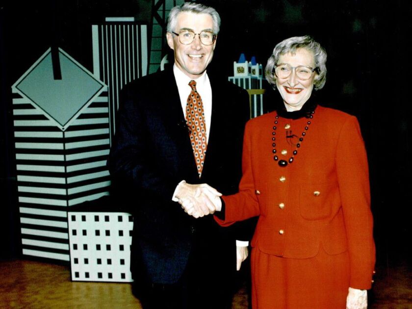 Gov. Jim Edgar and Democratic challenger Dawn Clark Netsch in 1994. Sun-Times File Photo by Tom Cruze.