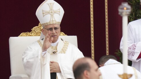 Pope Leo XIV celebrates Mass on Corpus Christi Day in St. John Latheran Archbasilica, in Rome, Sunday, May 22, 2025.