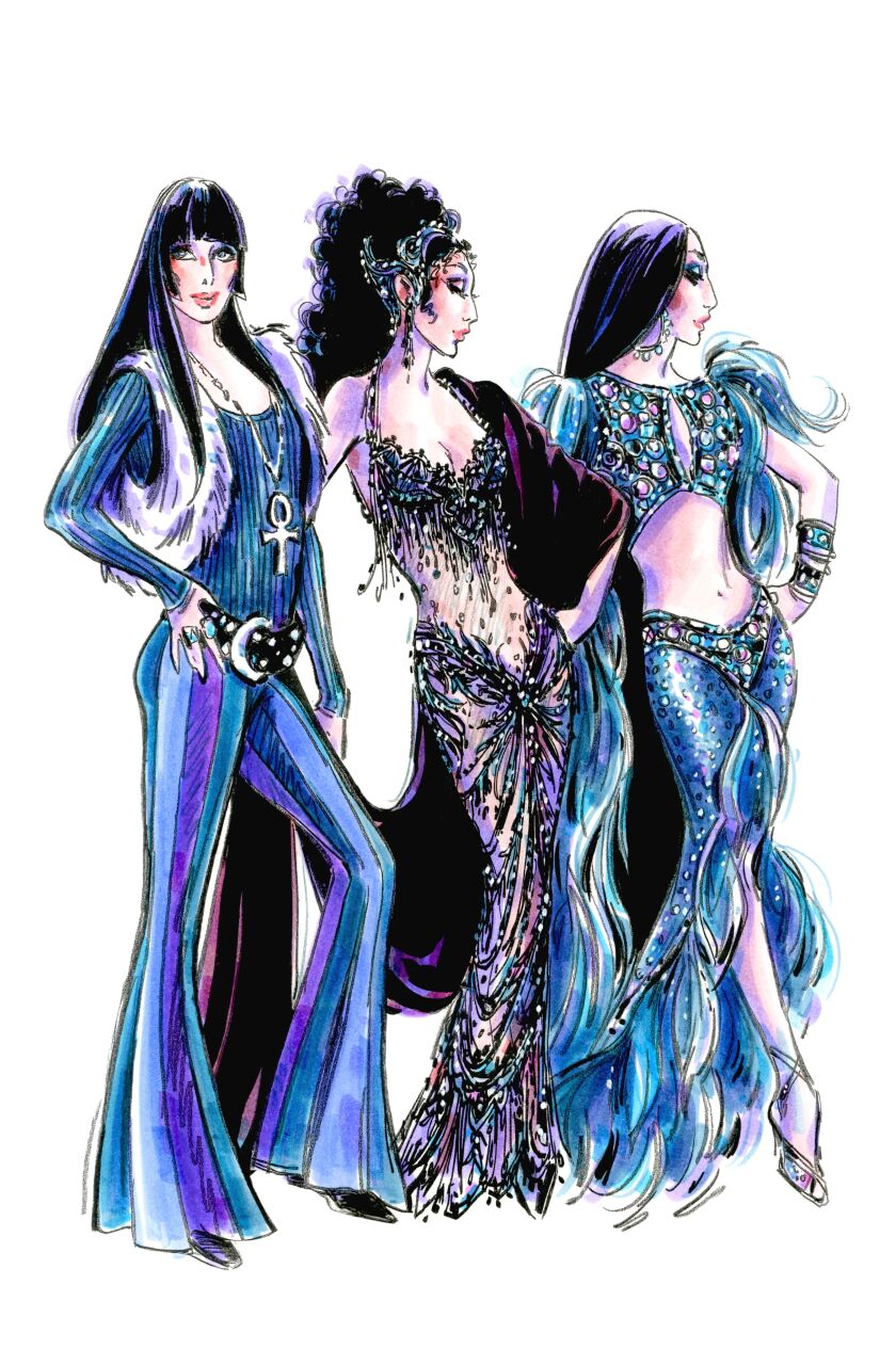 A Bob Mackie sketch for costumes he created for “The Cher Show” stage musical. | COURTESY BROADWAY IN CHICAGO