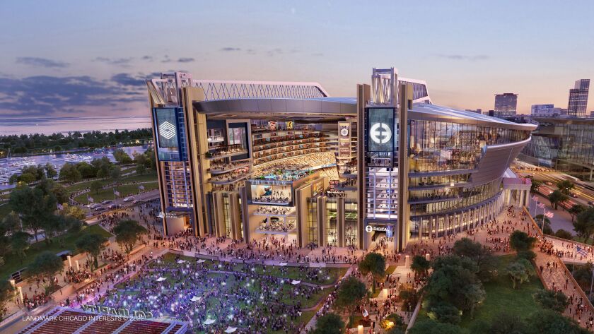 Una representación muestra un Soldier Field renovado con un domo añadido.
