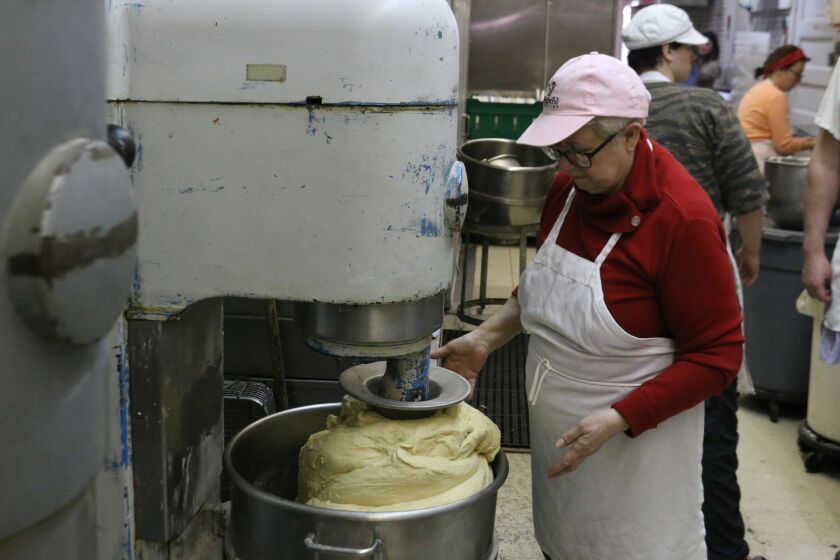 Stasia Hawryszczuk makes paczki dough from her secret recipe at Delightful Pastries Bakery in Jefferson Park. | Brian Rich/Sun-Times