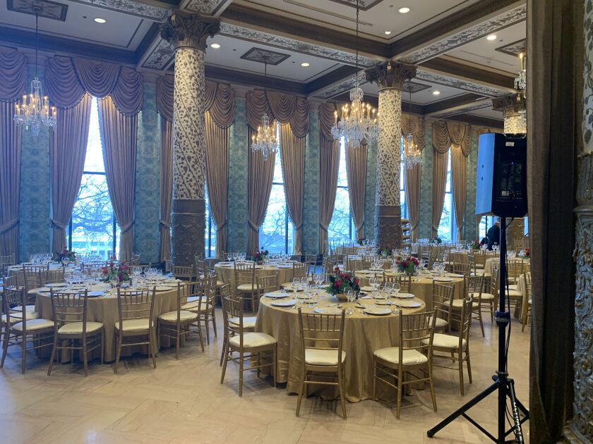A ballroom at the Drake Hotel as it was being readied last month for a fundraising event organized by Michael Gerrity for the Augustinian religious order.