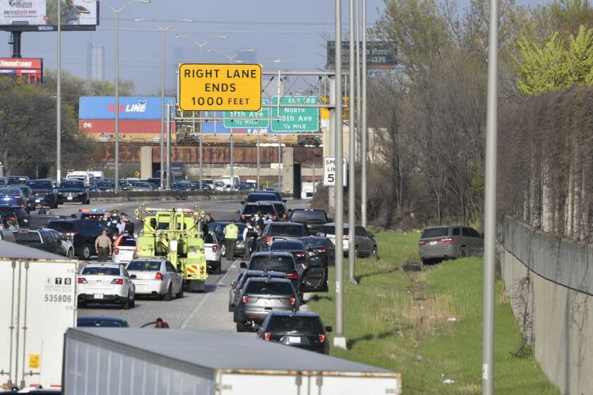 Traffic was at a standstill on inbound I-290 at Mannheim Road after police shot a suspect during a pursuit on April 22, 2021.