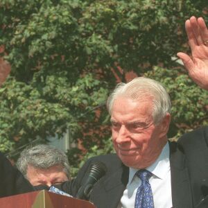 Baseball legend Joe DiMaggio at the ribbon cutting of the National Italian American Sports Hall of Fame in 1998. | Sun-Times Archives
