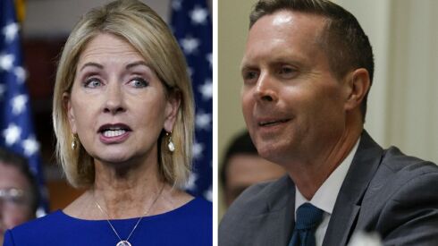 U.S. Rep. Mary Miller, R-Ill., left; U.S Rep. Rodney Davis, R-Ill., right.