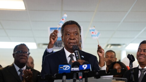 Willie Wilson announces his fourth run for Chicago mayor at an event in East Garfield Park, Monday, Aug. 10, 2026.