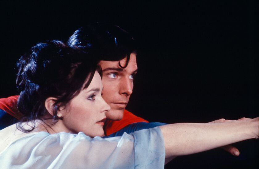 Lois Lane (Margot Kidder) flies with the Man of Steel (Christopher Reeve) in the 1978 film “Superman.” | TMS & DC Comics Inc.