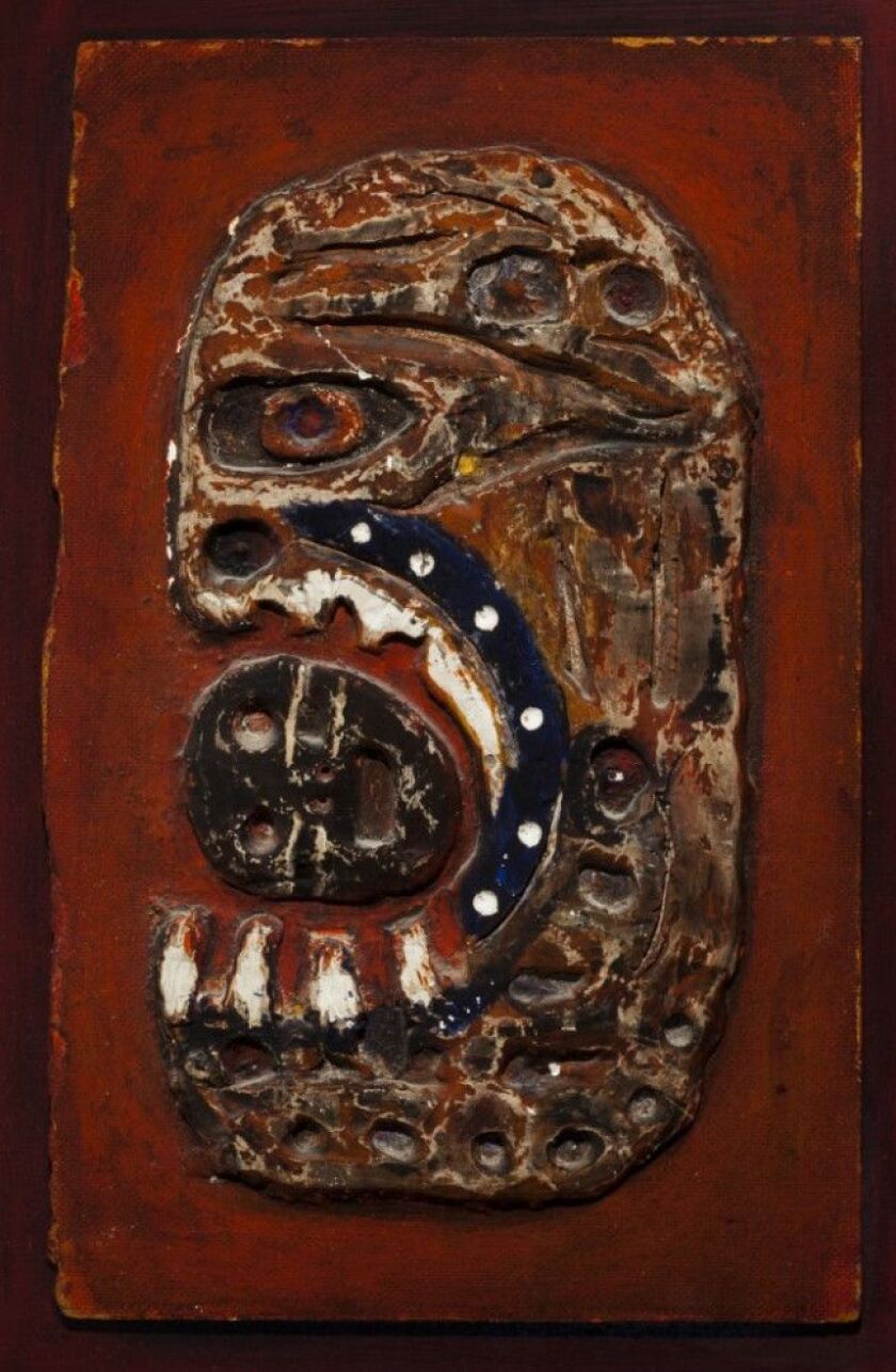 Dominick Di Meo, Fallen Hero, c. 1956, Paint on plaster and Masonite on wood panel. |<br>Private Collection/ Smart Museum of Art “Monster Roster”