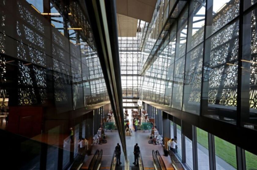 Steel and glass create patterns and reflections inside the Smithsonian’s National Museum of African American History in Washington, DC. | Photo by Chip Somodevilla/Getty Images