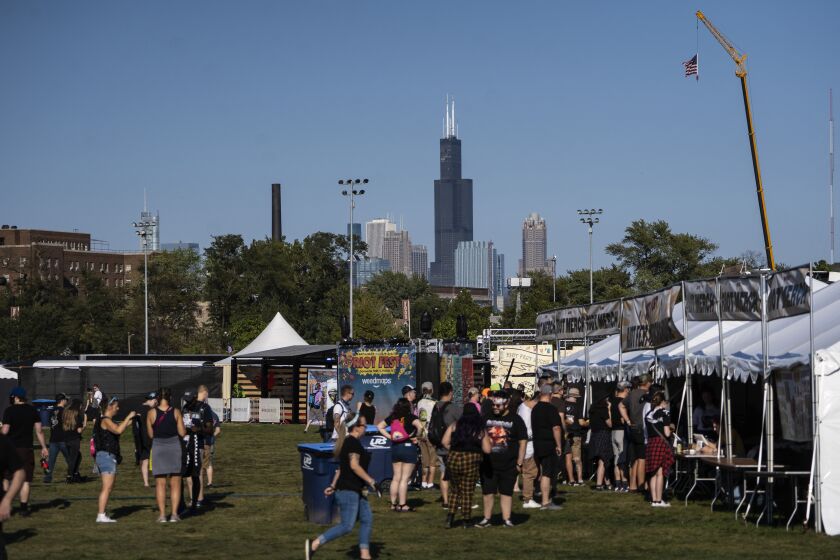 Music fans arrive at Douglass Park for Day 1 of Riot Fest, Thursday afternoon, Sept. 16, 2021.