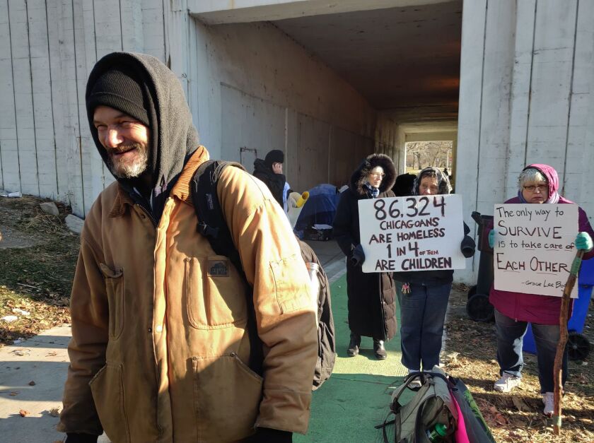Tom Gordon, dubbed the unofficial “mayor” of the tent city that has sprung up in the Wilson Avenue viaduct at Lake Shore Drive, said employees of the city Department of Transportation warned them of the impending eviction on Wednesday morning.