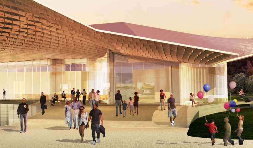<small><strong>Some famous, familiar faces were inserted into the crowd in this picture the city released of a planned music pavilion in Jackson Park. | Provided</strong></small>