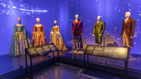 Costumes from "Hamilton" are displayed at a new exhibition at the Griffin Museum of Science and Industry.