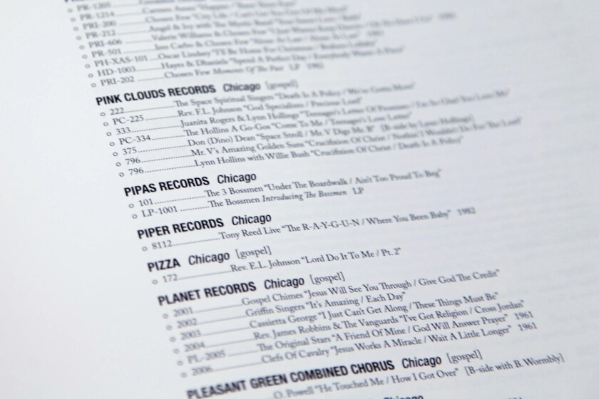 Many record labels once called Illinois home. A page from the Illinois Label Index, shown in the new book "Soul Music of Illinois" by Dante Carfagna, reveals just a few of the long-ago companies and the artists they featured.