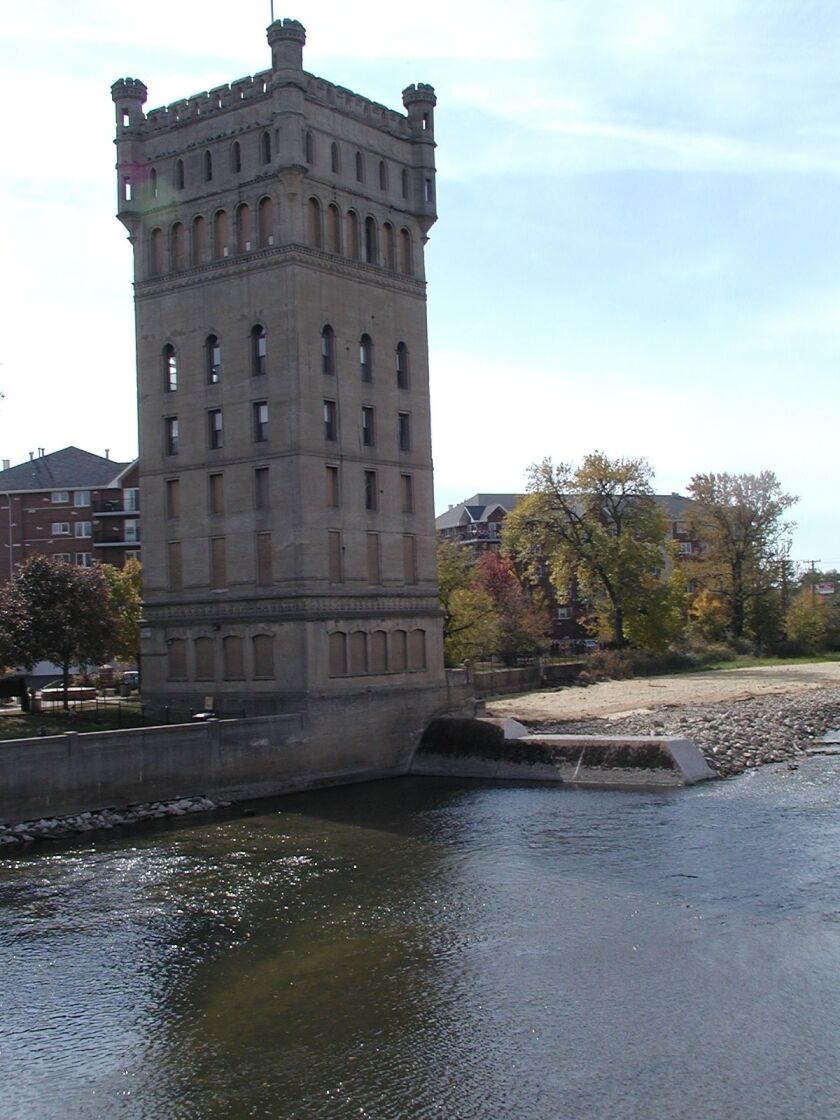 Dams are more than physical structures built on waterways for multiple purposes, they also build memories personally and within society. Take the Hofmann Tower, a National Landmark, in the fall of 2012 just months after the removal of the Hofmann Dam was completed on the Des Plaines River. Credit: Dale Bowman