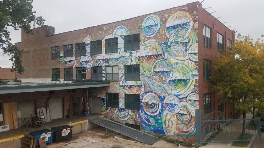 The Bridgeport headquarters of Bubbly Dynamics — which is The Plant’s parent company, also founded by John Edel — features this other mural by Joe Miller.