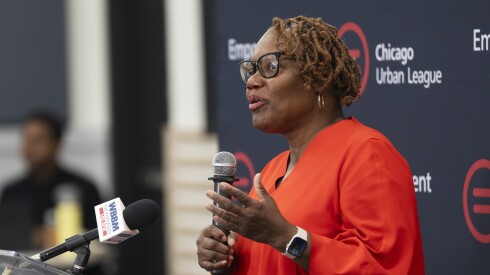 Karen Freeman-Wilson, president and CEO of the Chicago Urban League, speaks before a ribbon cutting ceremony at its new Empowerment Center in Chatham.
